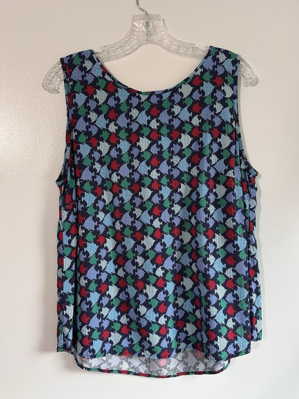 Talbots Size Large Fish Pattern Tank Top Shell Blue Red Lightweight Summer